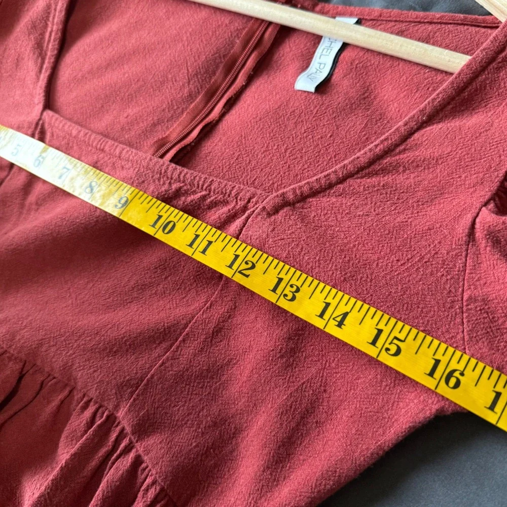 Rachel Pally Midi Dress Womens Small Red Excellent‎ Linen Blend Puff Sleeve